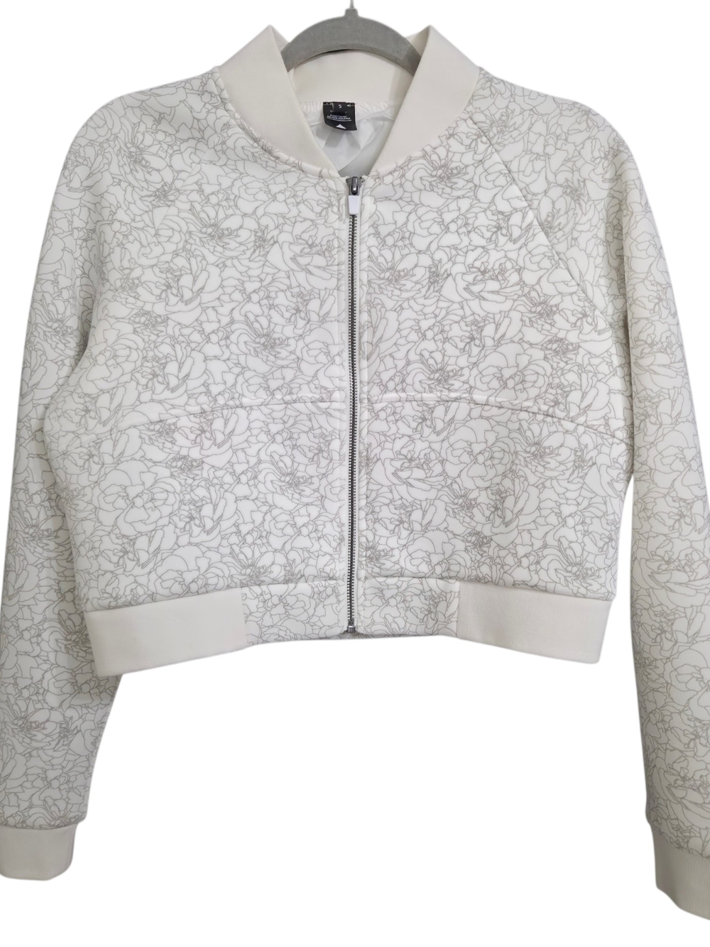 Balance Athletica Vitality Floral Bomber Jacket White Cropped Full Zip Sz SMALL